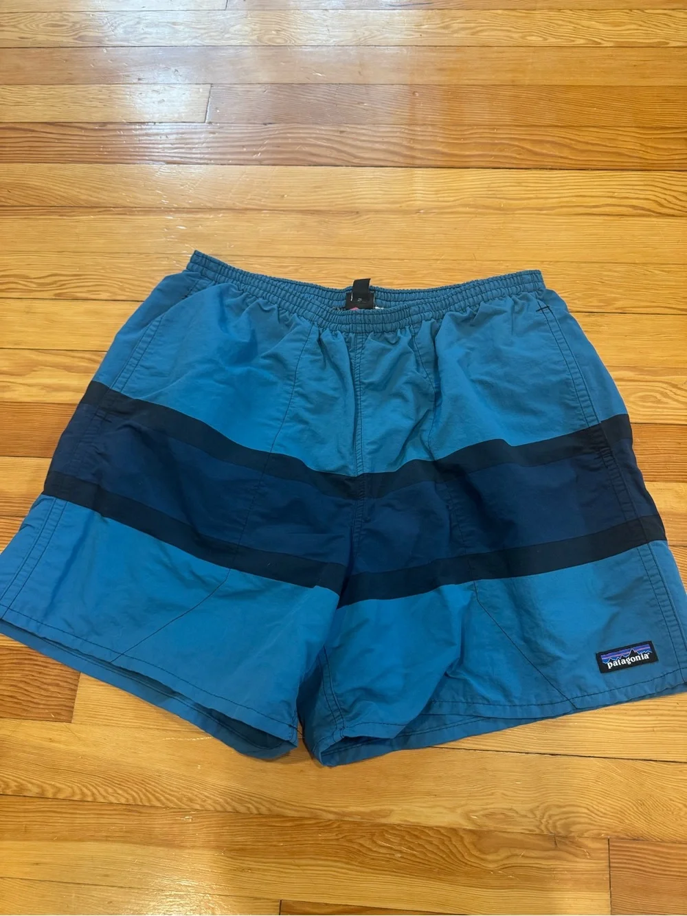 Patagonia Blue & Navy Horizontal Stripe Swim Shorts